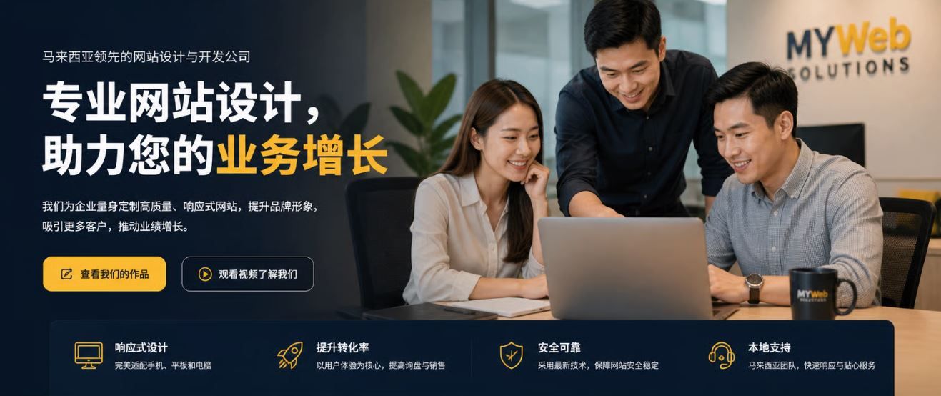 网站首屏样张：明亮办公风横幅（文案与公司名为示例）