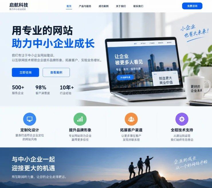 中小企业官网首页版面的示意插画